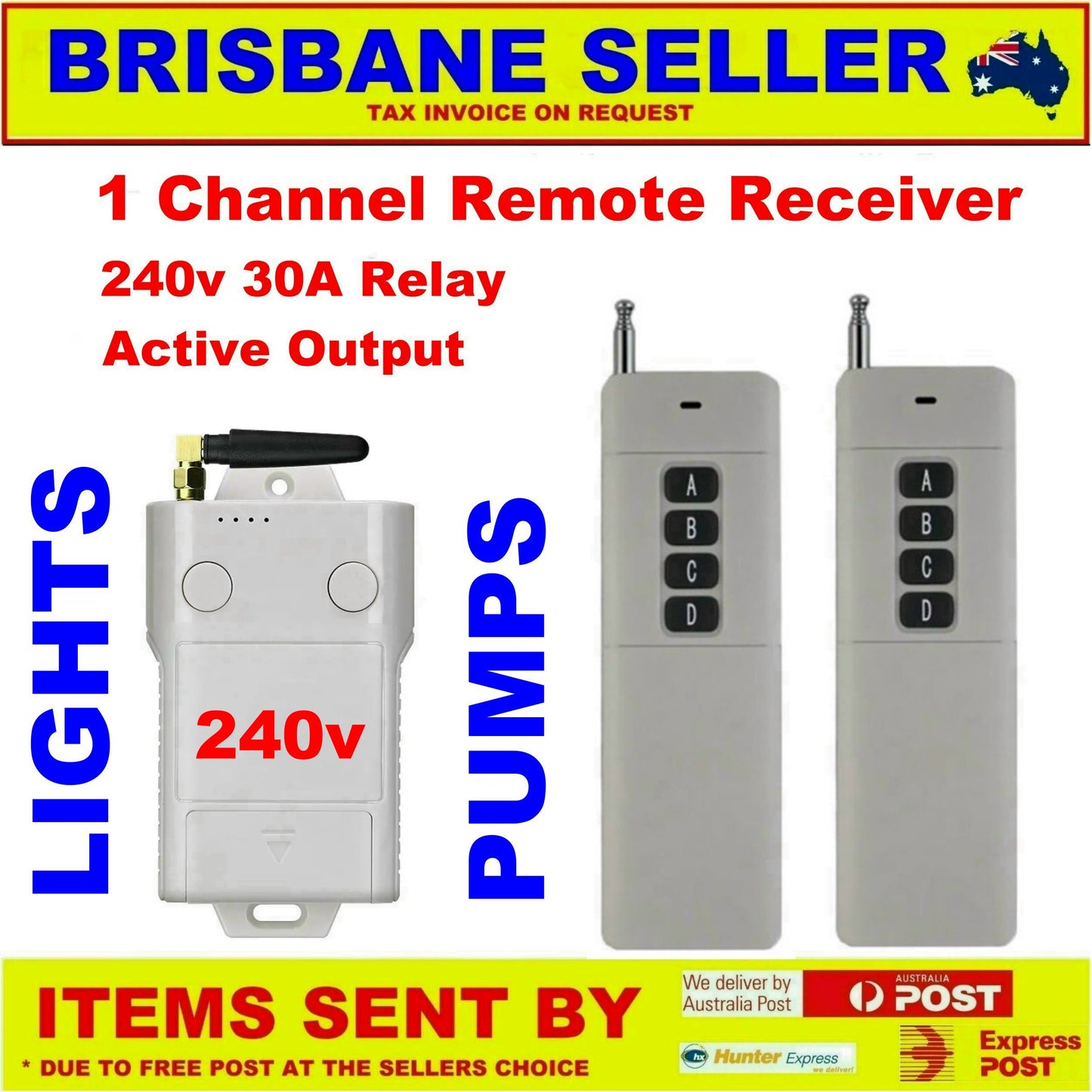 Remote Control Receiver 1 Channel 240v 30A 433mhz Plus 2 x Long Range Remote RC150