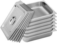 GN Pans Bain Marie With Lids 1/2 Size 65mm Deep Stainless Steel (5 Pack)