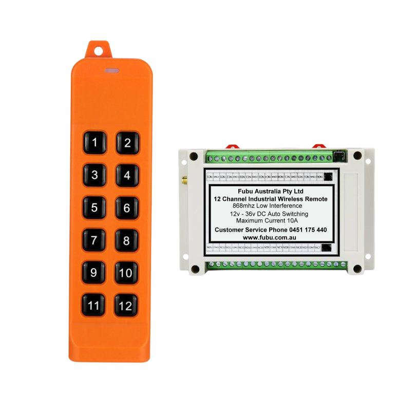 Remote Control 12 Channel Transmitter / Receiver 868mhz with Remote 12v - 36v 10A Industrial
