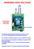 Remote Control Receiver 240v 30A 433mhz Add On's 2 x 1 Channel