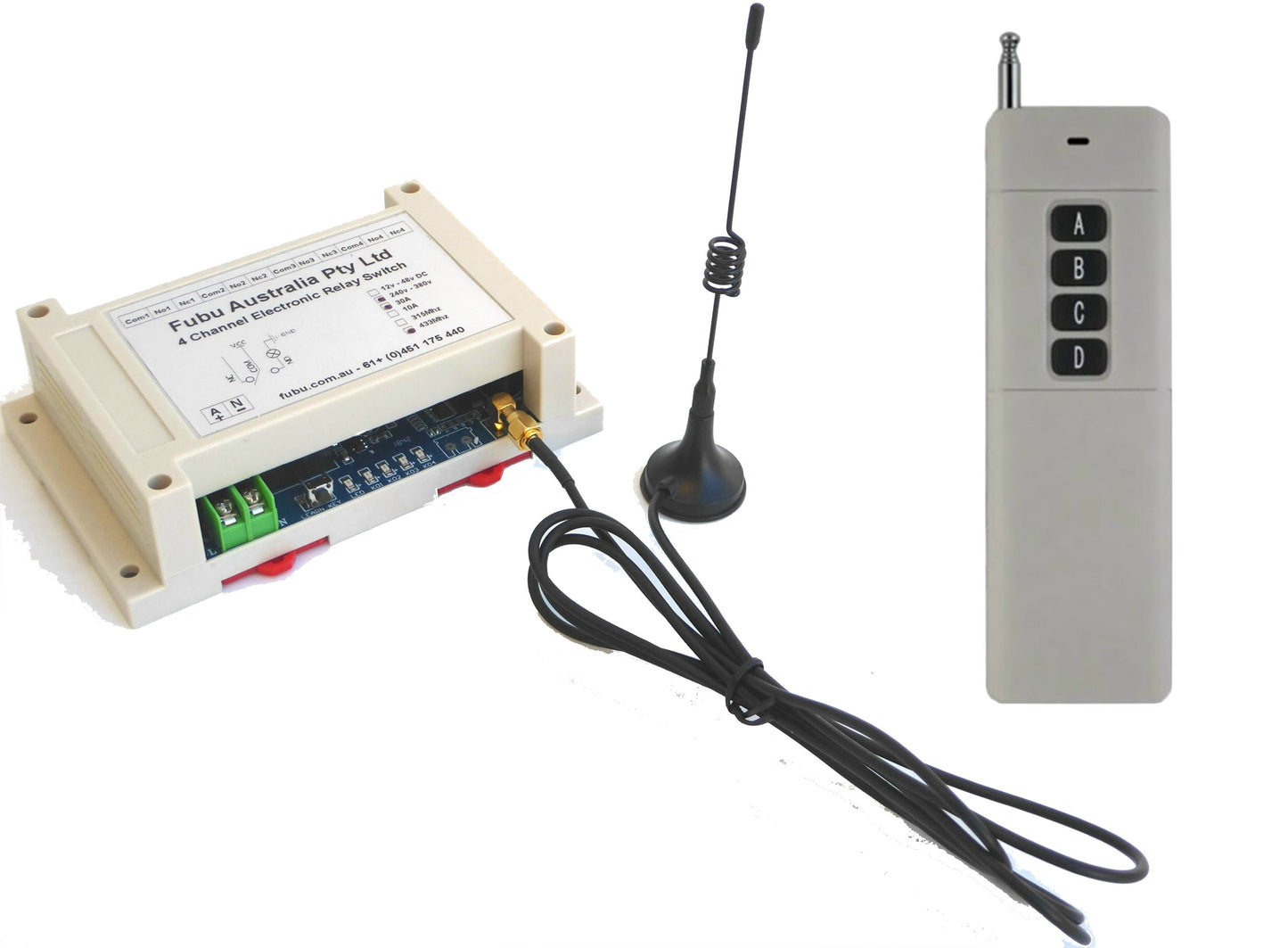 Remote Control Transmitter / Receiver 4 Channel with Antenna 240v 30A 433mhz & 1 Long Rage Remote