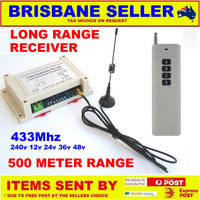 Remote Control Transmitter / Receiver 4 Channel with Antenna 240v 30A 433mhz & 1 Long Rage Remote