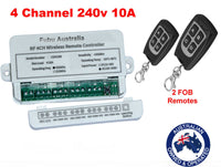 
              RF 4 Channel 240v 10A remote controller with two FOB remotes
            