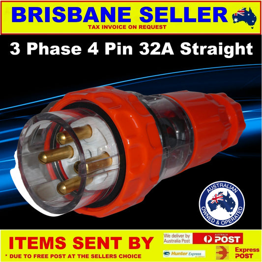 3 Phase 32A 4 Pin Straight Plug Orange