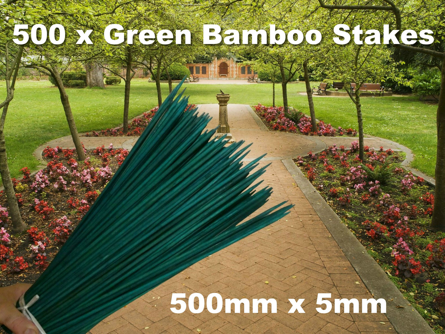 Garden skewers 500mm x 5mm Bamboo Seedling Sticks Stakes Green Waxed 500 Pieces