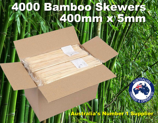 Skewers 400mm x 5mm Wood Bamboo Sticks Pack of 4000 Australia