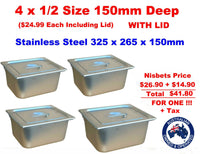 
              4 x Stainless Steel GN Pans 1/2 Size 150mm Deep
            