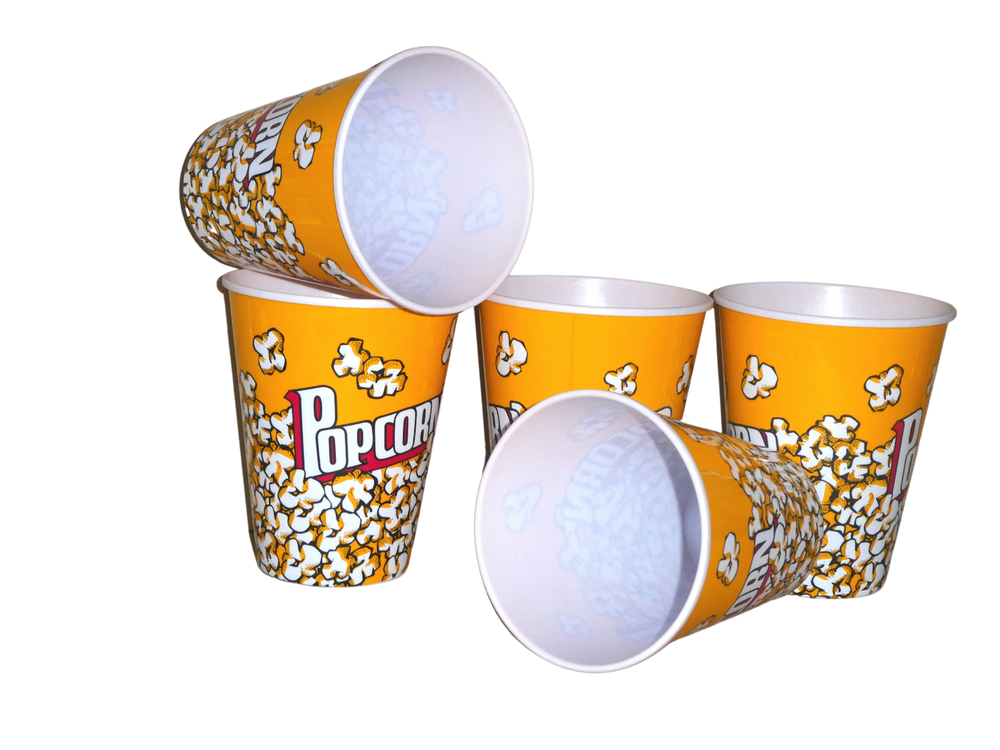 20 x Popcorn Cups Buckets Plastic Reusable Large 18 x 15 x 9.5cm