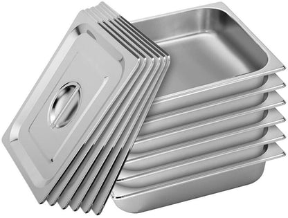 GN Pans Bain Marie With Lids 1/2 Size 65mm Deep Stainless Steel (5 Pack)