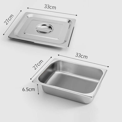 GN Pans Bain Marie With Lids 1/2 Size 65mm Deep Stainless Steel (5 Pack)