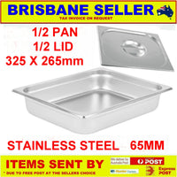 5 x GN Pans Bain Marie With Lids 1/2 Size 65mm Deep Stainless Steel