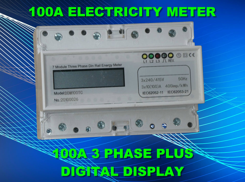 3 Phase Electricity Meter 100A Din Mount Sheds Warehouse 415v