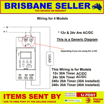 Timers Digital Programmable With LCD 24v AC/DC 16 Settings Daily 7 Days 30A Brisbane