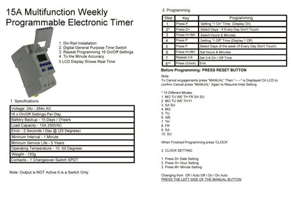 Timers Programmable Voltage 24v to 240v 16 Settings Daily 7 Days 15A Brisbane