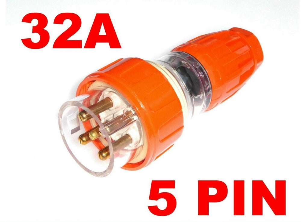3 Phase 32A 5 Pin Straight Plug Orange