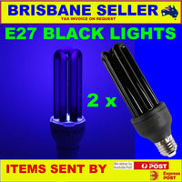 2 x Black Lights UV Ultraviolet Lights Glow In The Dark e27 240v 26w
