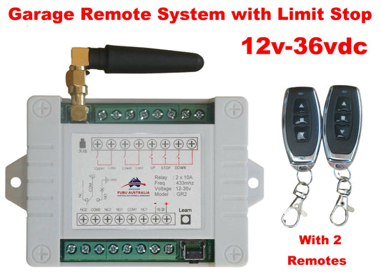 Remote Control Transmitter / Receiver 2 Channel Garage Door with 2 x Remotes 12-36v 10A 433mhz