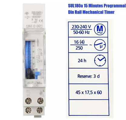 Timers Manual 24 Hour Din Rail Mount 240v 15A Battery Backup Brisbane