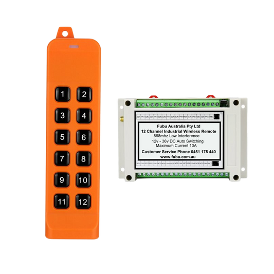 Remote Control 12 Channel Transmitter / Receiver 868mhz with Remote 12v - 36v 10A Industrial