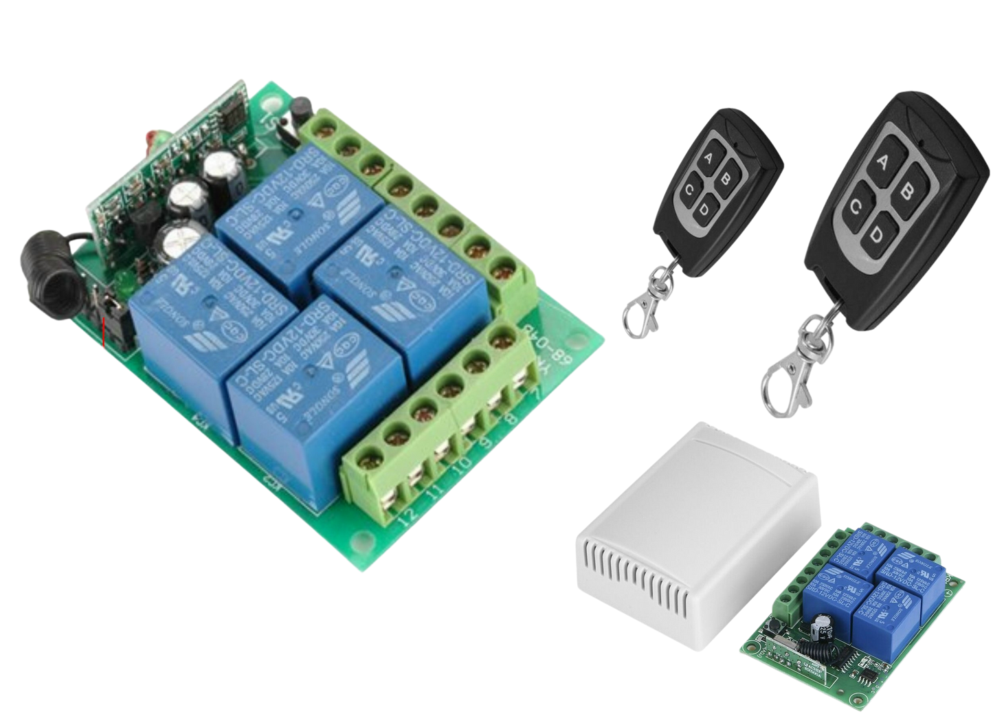 Remote Control Transmitter / Receiver 4 Channel with 2 x STD 4 Remote Fobs 12v 10A 433mhz