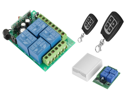 Remote Control Transmitter / Receiver 4 Channel with 2 x STD 4 Remote Fobs 12v 10A 433mhz