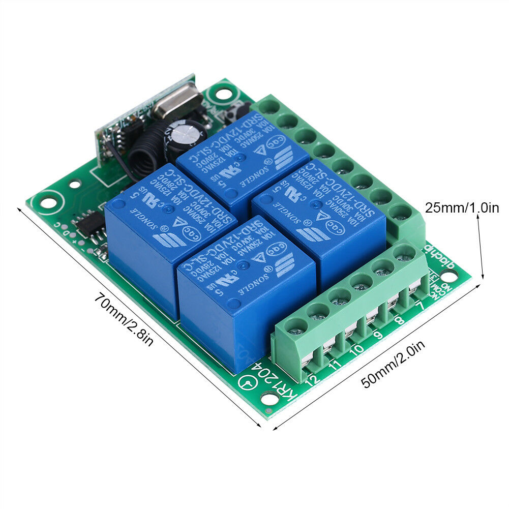 Remote Control Transmitter / Receiver 4 Channel with 2 x STD 4 Remote Fobs 12v 10A 433mhz